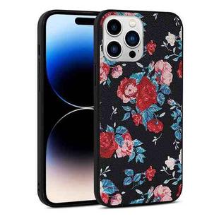 For iPhone 14 Pro Flowers Pattern Leather Phone Case(Black)