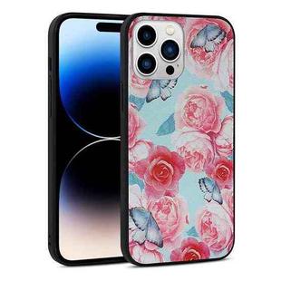 For iPhone 14 Pro Max Flowers Pattern Leather Phone Case (Sky Blue)