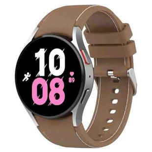 For Samsung Galaxy Watch5 / Watch5 Pro /  Watch4 Universal Leather Texture Silicone Watch Band(Brown+White)
