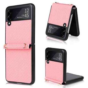 For Samsung Galaxy Z Flip3 5G Straw Mat Texture Lanyard Phone Case(Pink)