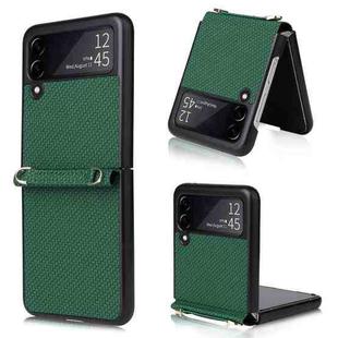 For Samsung Galaxy Z Flip3 5G Straw Mat Texture Lanyard Phone Case(Green)