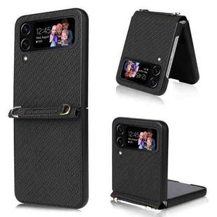 For Samsung Galaxy Z Flip4 5G Straw Mat Texture Lanyard Phone Case(Black)