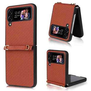 For Samsung Galaxy Z Flip4 5G Straw Mat Texture Lanyard Phone Case(Brown)
