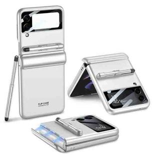 For Samsung Galaxy Z Flip4 GKK Magnetic Full Coverage Phone Flip Case with Pen(Silver)