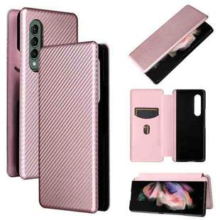 For Samsung Galaxy Z Fold4 Carbon Fiber Texture Flip Leather Phone Case(Pink)