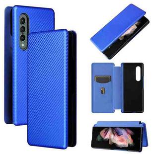 For Samsung Galaxy Z Fold4 Carbon Fiber Texture Flip Leather Phone Case(Blue)