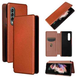 For Samsung Galaxy Z Fold4 Carbon Fiber Texture Flip Leather Phone Case(Brown)