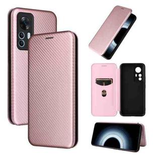 For Xiaomi 12T / 12T Pro / Redmi K50 Ultra Carbon Fiber Texture Flip Leather Phone Case(Pink)