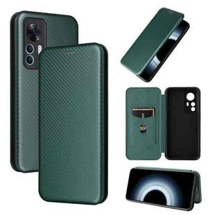 For Xiaomi 12T / 12T Pro / Redmi K50 Ultra Carbon Fiber Texture Flip Leather Phone Case(Green)