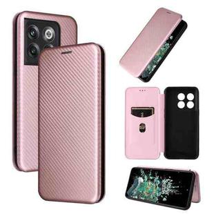 For OnePlus 10T 5G Carbon Fiber Texture Flip Leather Phone Case(Pink)