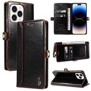 For iPhone 14 Pro GQUTROBE RFID Blocking Oil Wax Leather Case(Brown)