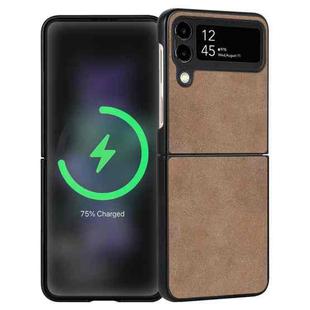 For Samsung Galaxy Z Flip3 5G Lambskin Texture Leather Folded Phone Case(Khaki)