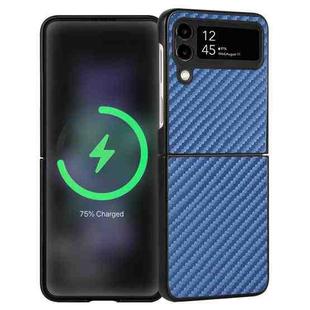 For Samsung Galaxy Z Flip4 Carbon Fiber Texture Leather Folded Phone Case(Blue)