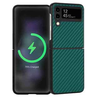 For Samsung Galaxy Z Flip4 Carbon Fiber Texture Leather Folded Phone Case(Dark Green)