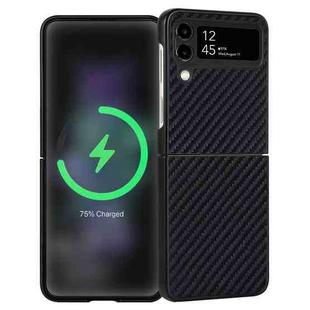 For Samsung Galaxy Z Flip4 Carbon Fiber Texture Leather Folded Phone Case(Black)