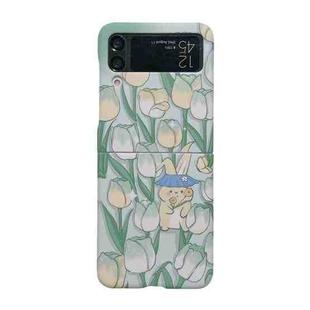 For Samsung Galaxy Z Flip3 5G Flowers Pattern Folded Phone Case(Rabbit in Grass)