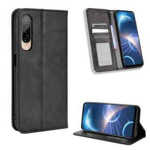 For HTC Desire 22 Pro Magnetic Buckle Retro Texture Leather Phone Case(Black)