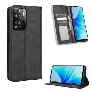 For OPPO A57 5G / 4G Magnetic Buckle Retro Texture Leather Phone Case(Black)