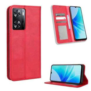 For OPPO A57 5G / 4G Magnetic Buckle Retro Texture Leather Phone Case(Red)