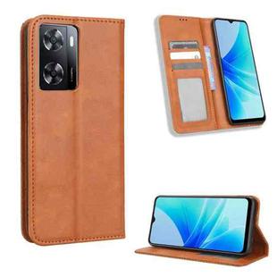 For OPPO A57 5G / 4G Magnetic Buckle Retro Texture Leather Phone Case(Brown)