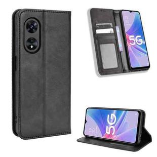 For OPPO A97 5G Magnetic Buckle Retro Texture Leather Phone Case(Black)