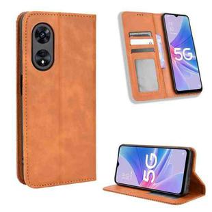 For OPPO A97 5G Magnetic Buckle Retro Texture Leather Phone Case(Brown)