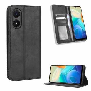 For vivo Y02s Magnetic Buckle Retro Texture Leather Phone Case(Black)