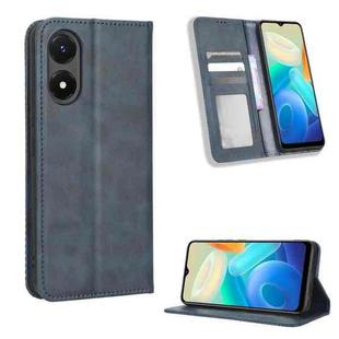 For vivo Y02s Magnetic Buckle Retro Texture Leather Phone Case(Blue)