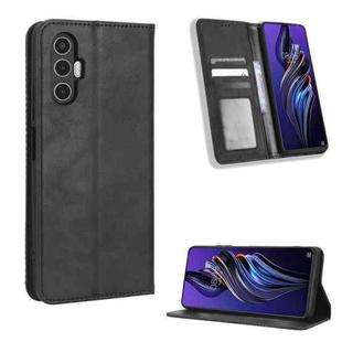 For Tecno Pova3 Magnetic Buckle Retro Texture Leather Phone Case(Black)