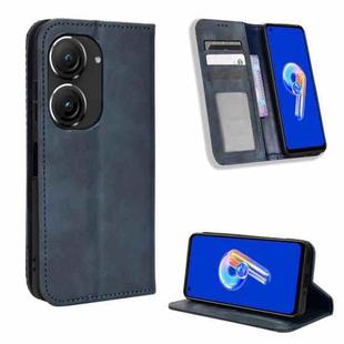 For ASUS Zenfone 9 Magnetic Buckle Retro Texture Leather Phone Case(Blue)