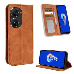 For ASUS Zenfone 9 Magnetic Buckle Retro Texture Leather Phone Case(Brown)