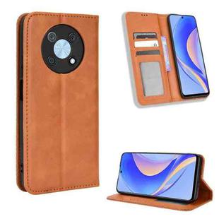 For Huawei nova Y90 Magnetic Buckle Retro Texture Leather Phone Case(Brown)