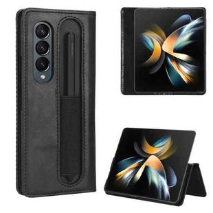 For Samsung Galaxy Z Fold4 5G Magnetic Buckle Retro Texture Leather Phone Case(Black)