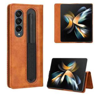 For Samsung Galaxy Z Fold4 5G Magnetic Buckle Retro Texture Leather Phone Case(Brown)