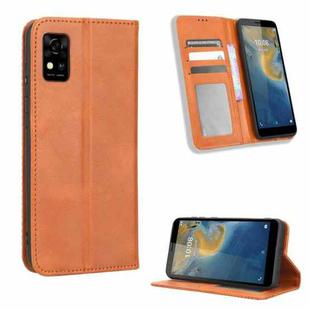 For ZTE Avid 589 Z5158 Magnetic Buckle Retro Texture Leather Phone Case(Brown)