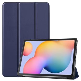 For Galaxy Tab S6 Lite 10.4 inch Custer Pattern Pure Color Horizontal Flip Leather Case with Three-folding Holder(Blue)