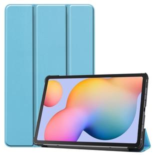 For Galaxy Tab S6 Lite 10.4 inch Custer Pattern Pure Color Horizontal Flip Leather Case with Three-folding Holder(Sky Blue)