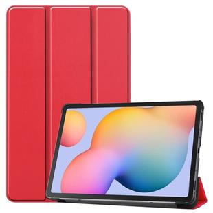 For Galaxy Tab S6 Lite 10.4 inch Custer Pattern Pure Color Horizontal Flip Leather Case with Three-folding Holder(Red)