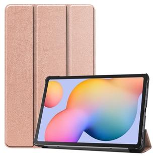 For Galaxy Tab S6 Lite 10.4 inch Custer Pattern Pure Color Horizontal Flip Leather Case with Three-folding Holder & Sleep / Wake-up Function(Rose Gold)
