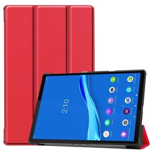 For Lenovo M10 Plus TB-X606F Custer Pattern Pure Color Horizontal Flip Leather Case with Three-folding Holder & Sleep / Wake-up Function(Red)