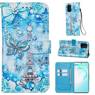 For Galaxy M80s Colored Drawing Pattern Plain Weave Horizontal Flip Leather Case with Holder & Card Slot & Wallet&Lanyard(Tower Butterfly)