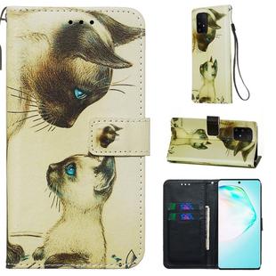 For Galaxy M80s Colored Drawing Pattern Plain Weave Horizontal Flip Leather Case with Holder & Card Slot & Wallet&Lanyard(Cat)