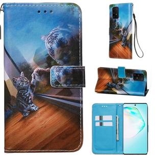 For Galaxy A91 Colored Drawing Pattern Plain Weave Horizontal Flip Leather Case with Holder & Card Slot & Wallet&Lanyard(Mirror Cat)