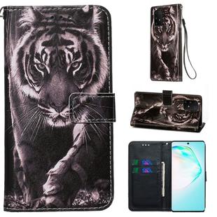 For Galaxy A91 Colored Drawing Pattern Plain Weave Horizontal Flip Leather Case with Holder & Card Slot & Wallet&Lanyard(Black and white tiger)