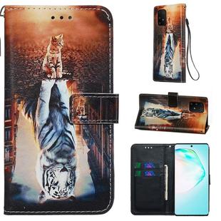 For Galaxy A91 Colored Drawing Pattern Plain Weave Horizontal Flip Leather Case with Holder & Card Slot & Wallet&Lanyard(Cat and Tiger)