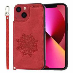 Mandala Embossed Card Slots PU+TPU Phone Case For iPhone 14(Red)