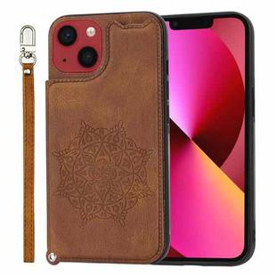 Mandala Embossed Card Slots PU+TPU Phone Case For iPhone 14(Brown)