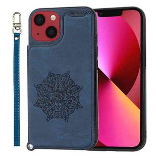 For iPhone 14 Plus Mandala Embossed Card Slots PU+TPU Phone Case (Blue)