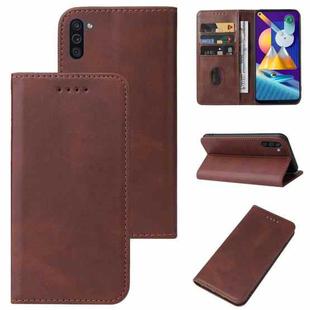 For Samsung Galaxy M11 Magnetic Closure Leather Phone Case(Brown)