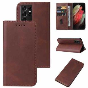 For Samsung Galaxy S21 Ultra 5G Magnetic Closure Leather Phone Case(Brown)
